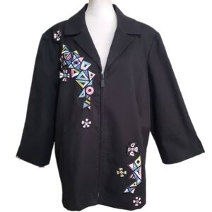 Bob Mackie Y2k Wearable Art embroidered sequin applique zip blazer Jacket L